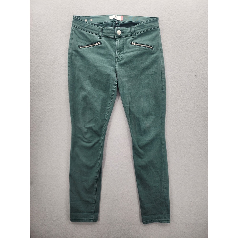 Cabi Skinny Jeans Size 10 Emerald Green Stretch Denim Zipper Pocket Moto 3388